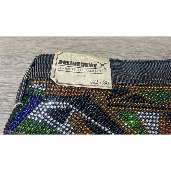 NEW Deadstock Y2K Artful Dodger Mens Jeans Embroidered & Bejeweled Size 42x35 - Picture 10 of 16
